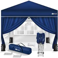 Tillvex Pavillon 3x3m bleu - avec 4 parties latérales imperméables | Pop-Up Pliable réglable en hauteur | Tente de jardin protection UV 50+ | Tente de réception avec sac pour le jardin