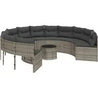 Syfax Canapé de jardin avec table coussins rond gris résine tressée