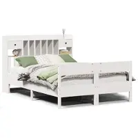 vidaXL Lit en bois massif avec étagère sans matelas blanc 150x200 cm pin
