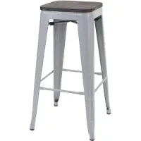 Mendler Tabouret de bar HWC-A73 avec assise en bois, chaise de bar, métal design industriel empilable ~ gris