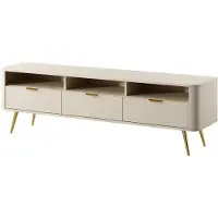 Selsey Oval - Buffet TV avec 3 compartiments ouverts et 3 tiroirs, Beige