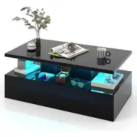 Costway Table basse LED haute brillance, table de salon avec couleurs de lumière & luminosité réglables, télécommande, table basse à 2 niveaux, 110 x 60 x 40 cm
