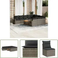 The Living Store 11 pcs. salon de jardin avec coussins noir poly rotin