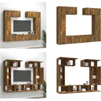 vidaXL 6 pcs. Set d'armoire TV chêne fumé bois composite - Ensemble d'armoires TV - Ensembles d'armoires TV - Meuble-paroi