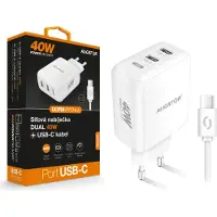 Aligator Power Delivery 40W, 2xUSB-C, câble USB-C/USB-C, blanc