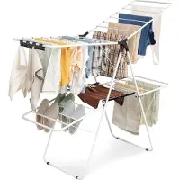 Costway Séchoir à linge pliable à 2 niveaux, Séchoir à linge avec ailes réglables en hauteur & pieds antidérapants, Séchoir à linge à ailes cadre acier, Séchoir à linge à ailes sur pied, Blanc
