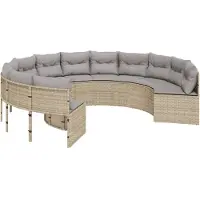 vidaXL Canapé de jardin avec coussins Rond Beige Poly-Rattan