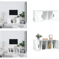 vidaXL Armoire TV Blanc brillant 100x35x40 cm Bois composite - Armoire TV - Meubles TV - Support TV