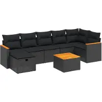 vidaXL Ensemble de jardin canapé 8 pièces avec coussins noir poly rotin