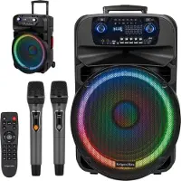 Krüger&Matz Colonne de haut-parleurs sans fil 2x micro UHF SD Bluetooth FM USB LED 60 W