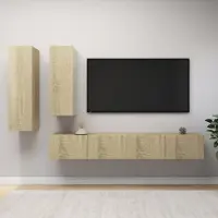 vidaXL 4 pcs. Armoire TV Sonoma chêne bois composite - Ensemble d'armoires TV - Ensembles d'armoires TV - Ensembles d'armoires TV suspendues