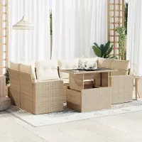 vidaXL ensemble de salon de jardin 7 pièces avec coussins Beige Poly Rattan