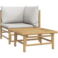 Syfax Salon de jardin 2 pcs avec coussins gris clair bambou