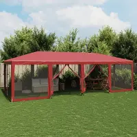 Prolenta Tente de fête "Exclusive" avec 12 panneaux latéraux en mesh rouge, dimensions 8x4 mètres, fabriquée en HDPE