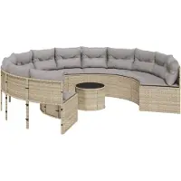 Syfax Canapé de jardin avec table coussins rond beige résine tressée
