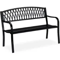 Relaxdays Banc de jardin , deux places, robuste, style rustique, confortable, banc en métal, D x L x H : 87 x 127 x 60 cm, noir