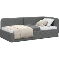 Syfax Cadre de lit d'angle Gris foncé 100 x 200 cm tissu
