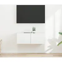 Prolenta Meuble TV mural exclusif - 2 pièces, en bois stratifié blanc brillant