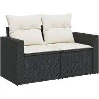 Syfax Canapé de jardin avec coussins 2 places noir résine tressée
