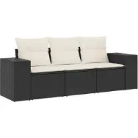 Syfax Salon de jardin 3 pcs avec coussins noir résine tressée