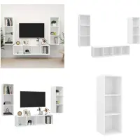 vidaXL 3 pcs. Set d'armoire TV Blanc Bois composite - Ensemble d'armoires TV - Ensemble d'armoires TV - Ensemble d'armoires TV suspendues