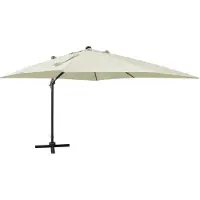 Prolenta Maison Exclusive - Parasol à pied déporté avec éclairage LED, 300 cm, blanc sable