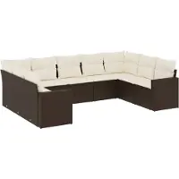 vidaXL Ensemble de salon de jardin 9 pièces avec coussins Marron Poly Rattan