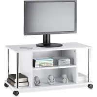 Relaxdays Meuble TV blanc, meuble TV à 4 roulettes, meuble TV à roulettes, MDF, H x l x P : 41,5 x 80 x 40 cm, blanc