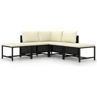Sonstiges Salon de jardin 5 pcs avec coussins Noir Résine tressée