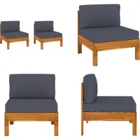 vidaXL Canapé central 2 pcs. avec coussins gris foncé Bois massif Acacia - Canapé central - Canapé central - Canapé central