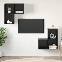 Prolenta Meuble TV exclusif - Ensemble de 4 pièces, finition bois imitation chêne noir, fabriqué en panneaux de particules