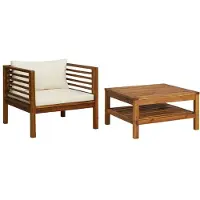 Syfax Ensemble de canapés 2 pcs et coussins blanc crème Acacia solide