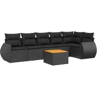 vidaXL Ensemble de salon de jardin 7 pièces avec coussins noir poly rotin