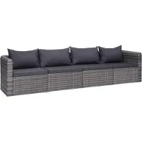 Syfax Meuble de jardin 4 pcs avec coussins Gris Résine tressée