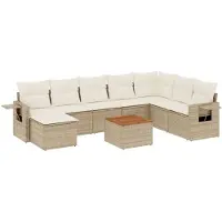 vidaXL Ensemble de salon de jardin 9 pièces avec coussins beige Poly rotin