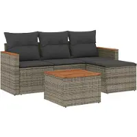 vidaXL Ensemble de salon de jardin 5 pièces avec coussins Gris Poly rotin