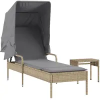 Syfax Chaise longue avec auvent et table beige résine tressée