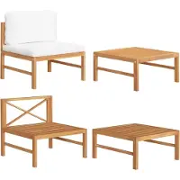 Syfax Salon de jardin 2 pcs avec coussins crème Bois de teck