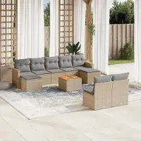 Prolenta Maison Exclusive - Salon de jardin et coussins 10 pcs mélange beige résine tressée