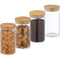Relaxdays Lot de 4 bocaux à provisions - 1000 ml - couvercle en bambou - verre - étanche à l'air - bocal de conservation cuisine