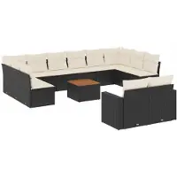 Sonstiges Salon de jardin avec coussins 13 pcs noir résine tressée