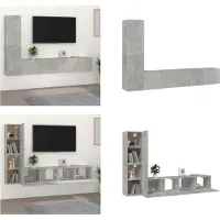 vidaXL 4 pcs. Set d'armoire TV gris béton bois composite - Set d'armoire TV - Ensemble d'armoires TV - Armoire TV - Support TV