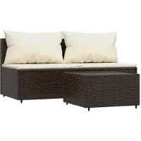 Syfax Salon de jardin 3 pcs avec coussins marron résine tressée