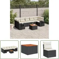 The Living Store Ensemble de jardin canapé 8 pièces avec coussins Noir Poly Rattan