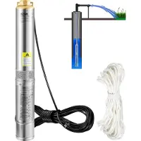 Vevor Pompe Immergée pour Puits 105 L/min 62 m Pompe à Eau pour Puits Profond en Acier Inox