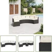 The Living Store Canapé de jardin avec coussins semi-circulaire noir Poly-Rattan