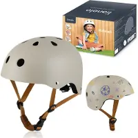 Lionelo Casque de protection pour enfants Helmet réglable 50-56 cm, protection du menton, casque Intertek pour filles et garçons, taille S - Beige