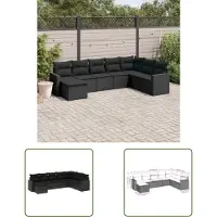 The Living Store Ensemble de jardin canapé 8 pièces avec coussins Noir Poly Rattan