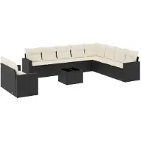 vidaXL Ensemble de salon de jardin 11 pièces avec coussins noir poly rotin