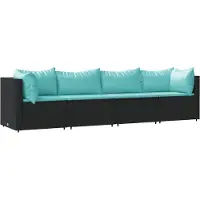 Syfax Salon de jardin 4 pcs avec coussins Noir Résine tressée